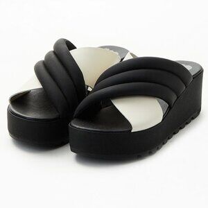 Sorel Platform Sandals Shoes Cameron Puffer Black Lugsole Mules Ivory Size 9